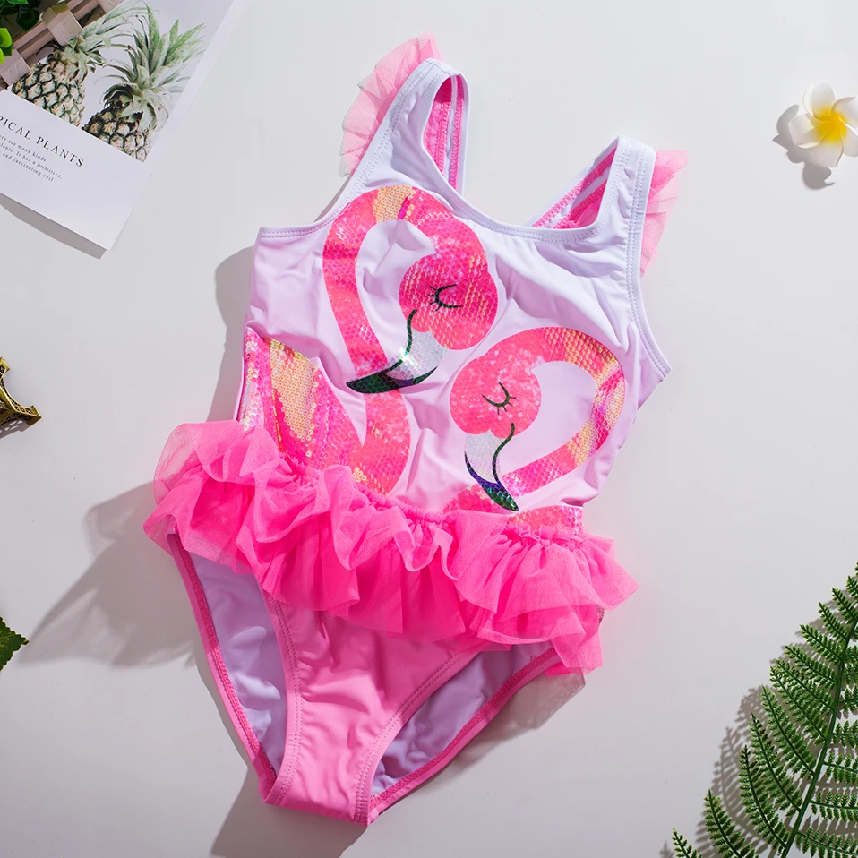Girls Swimsuit One-Piece Beach-Wear Flamingo New Kid SW332 1--8years