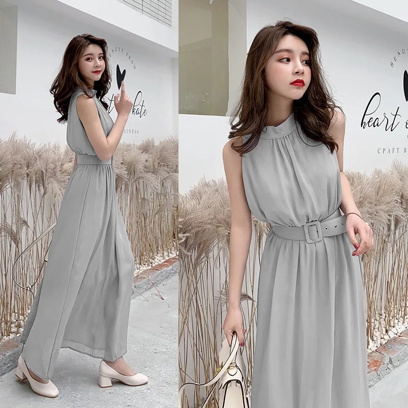 

2019 Summer New Style Korean-style Women's Slim Fit Explicit Thin Long Sleeveless Long Skirts Beach Skirt Chiffon Dress F5898