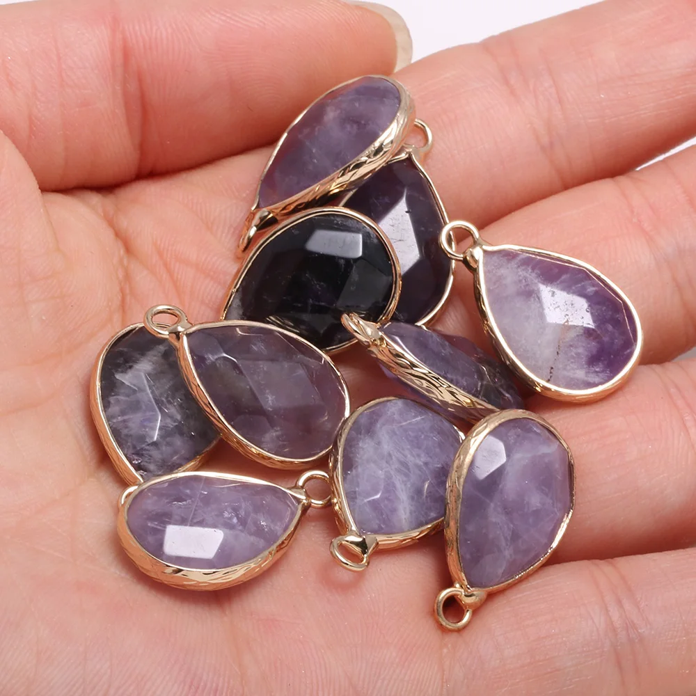 

3 Pcs Natural Stone Amethysts Water Drop Shape Faceted Pendants 13x23mm For Jewelry Making DIY Necklace Earring Accessories Gift