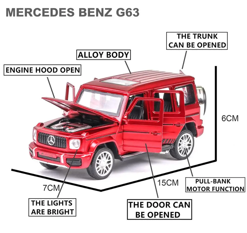 1:32 Mercedes Benz G63G65 внедорожная модель автомобиля со звуком и светом из сплава