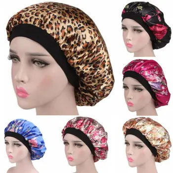 

1pc Women Satin Night Sleep Cap Floral Leopard Print Nightcap Hair Bonnet Hat Silk Head Cover Wide Elastic Party Cosplay Hats