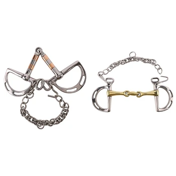 

Hot-2 Pcs Horse Mouth Bit Stainless Steel Horse Bit Mouth with Hook and Binocular Chain Horse Equipment-127Mm & 135Mm