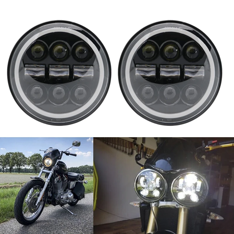 5.75 inch High Low beam projector headlamp 5-3/4" LED Headlight DRL Halo for Yamaha V-Star Vstar 650 950 1100 1300 Stryker