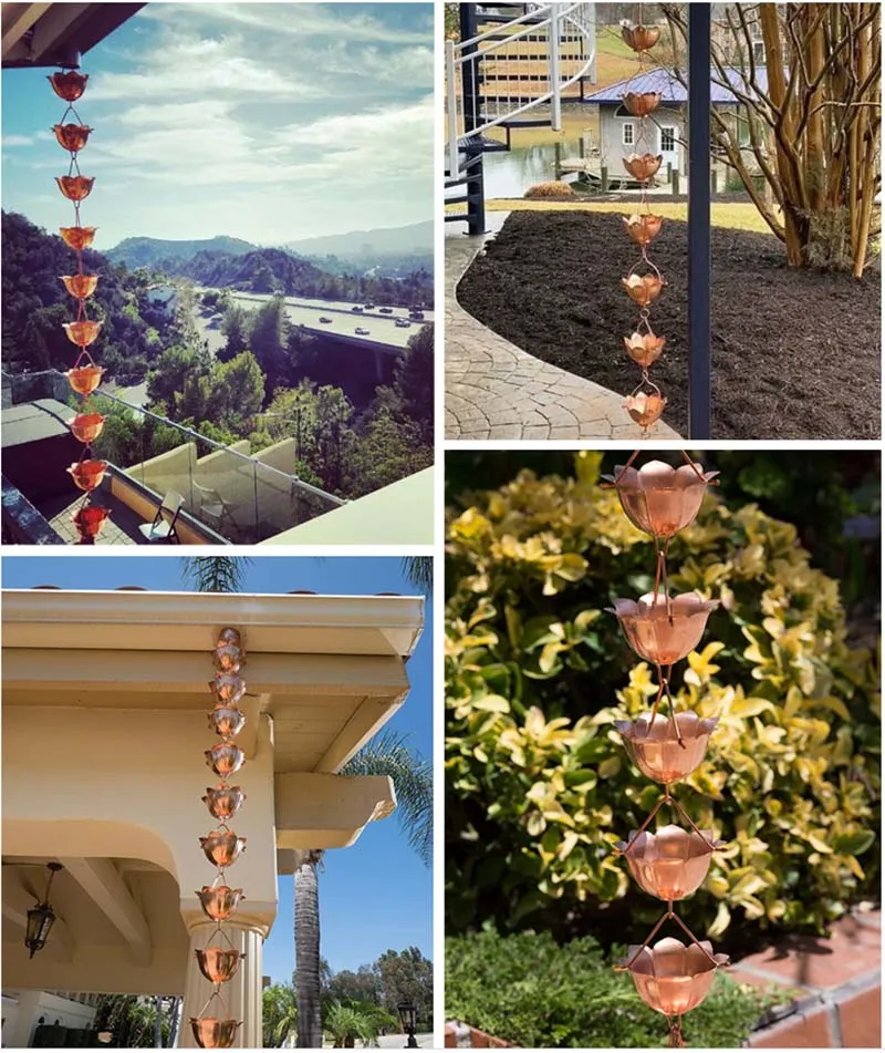 2.60m Copper Lotus Rain Bell Drainage Chain Water diversion chain