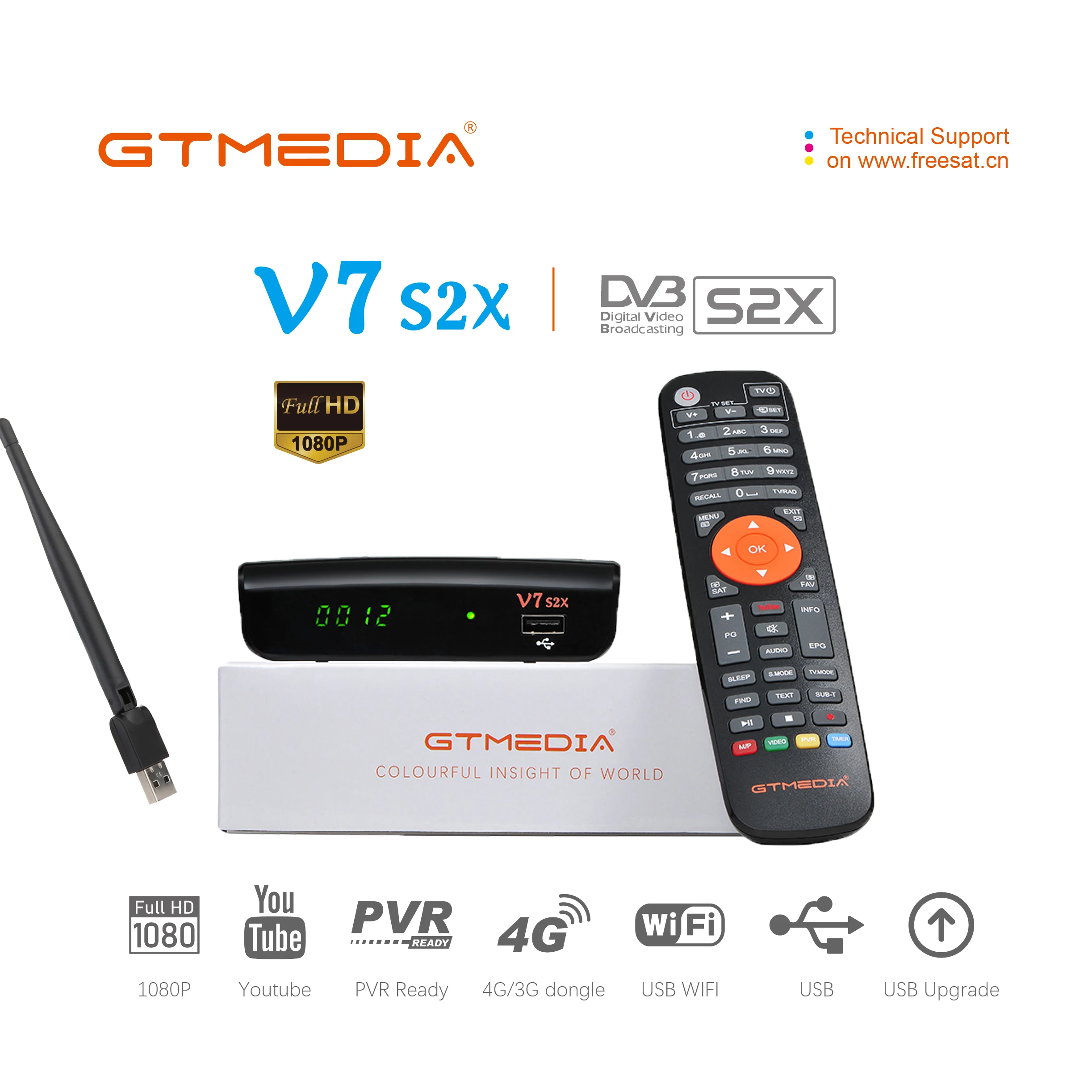 GTMedia V7S S2X HD спутниковый ресивер 1080P DVB S2 Модернизированный от GT медиа включают в себя USB Wi Fi H.265 декодер нет
