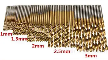 

Hot Sell 50pcs twist drill set 1-3mm titanium plated high speed steel titanium twist drill 1 1.5 2 2.5 3 mm
