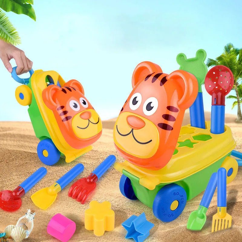 Finest  15Pcs Summer Children'S Beach Toys Beach Tool Set Children'S Hand Cart Beach Toy Set Summer Beach T
