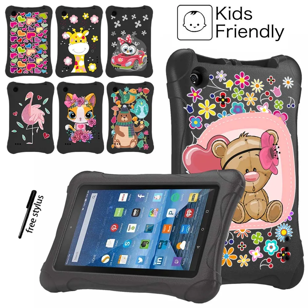 

Kids Case for Amazon Fire 5th 2015/7th 2017/ 9th 2019 Black EVA Cartoon Pattern Series Foam Tablet Cover+ Free Stylus