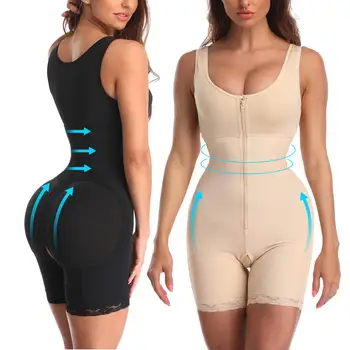 

Womens Body Shaper Butt Lifter Tummy Control Waist Shapewear Crotchless Slimming Bodysuit with Zipper Powernet Thigh Slimme 1901