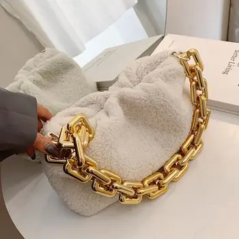 

Elegant Female Thick Chain Tote Armpit bag 2020 Fashion New Quality Soft Plush Women's Designer Handbag Travel Shoulder Bags