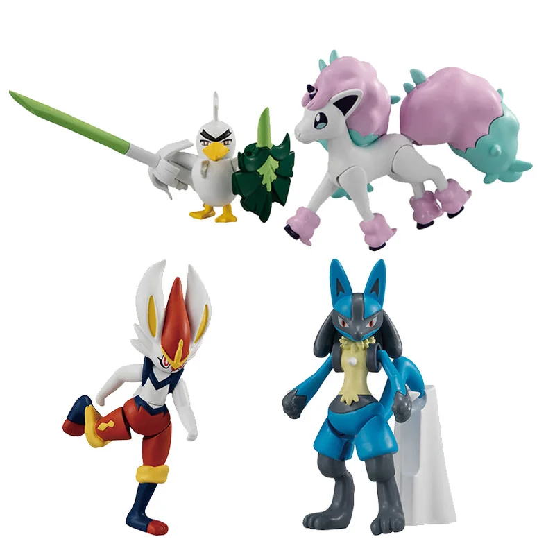 Pokemon action figure collection 2 4 set Cinderace Lucario Ponyta Sirfetch'd A Wise Choice Fast