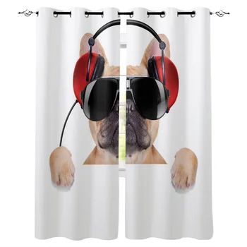 

Dog Pet Fashion Sunglasses Music Bulldog Window Blinds Living Room Bathroom Kitchen Drapes Curtain Panels With Grommets Window