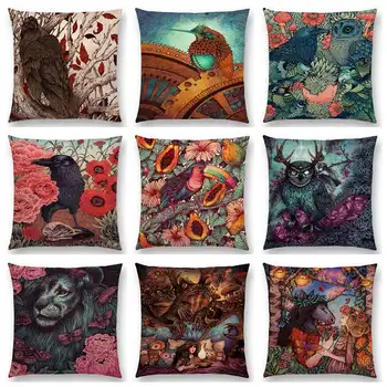

Dark Magic Augury Bird Flowers Three Raven Steampunk Hummingbird Cushion Cover
