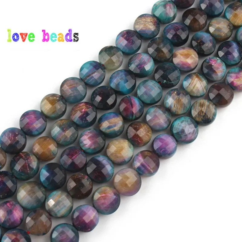 Natural Multicolor Tiger Eye Beads Gems Stone Beads 8mm Faceted Coin