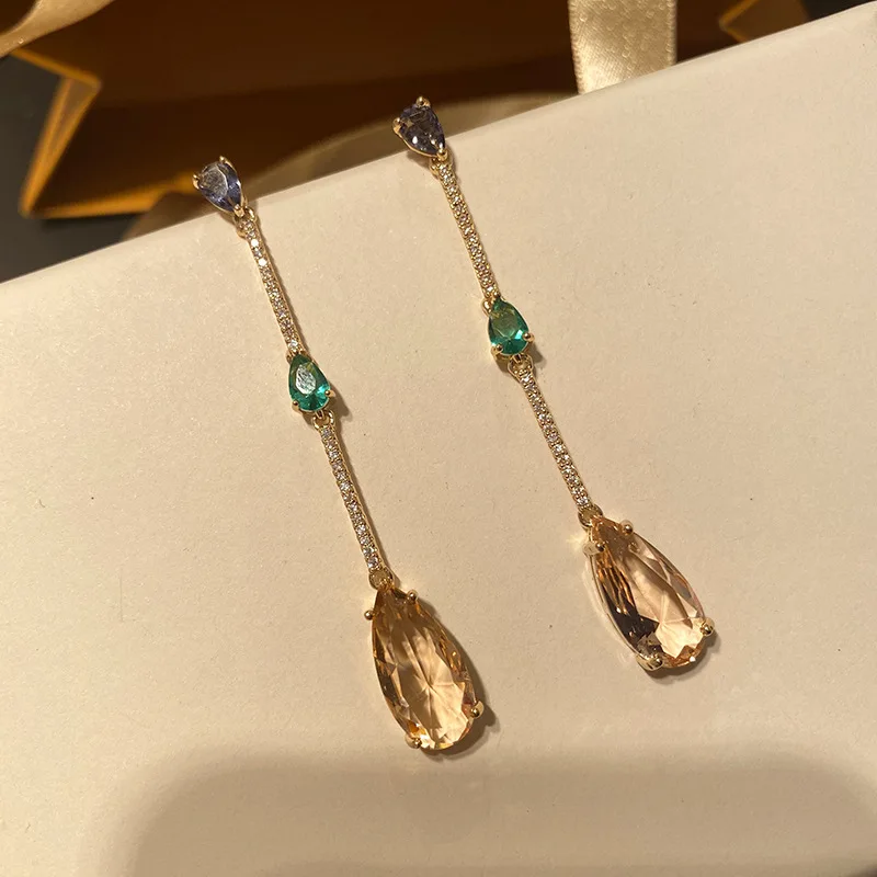 Pendientes colgantes de Plata de Ley 925 con forma de gota de agua