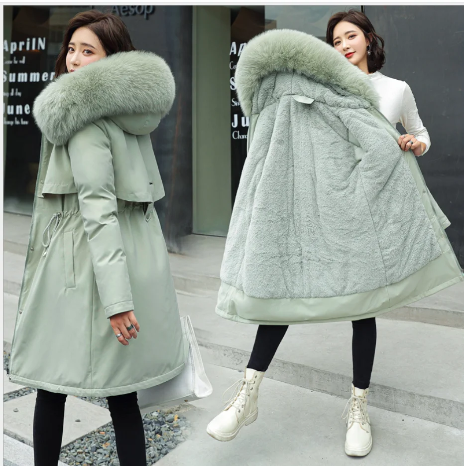 Chaqueta con capucha de piel de zorro Natural para mujer, Parkas gruesas de plumón de pato blanco, abrigo cálido y grueso para nieve, color verde, 90%