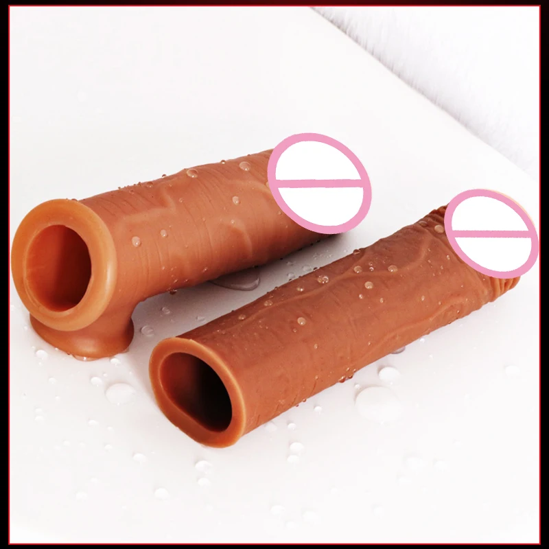 190mm Silicone Condom Reusable Penis Extender Sleeve Male Dick Cock Enlargement Condoms For Men Dildo Enhancer Delay Ejaculation