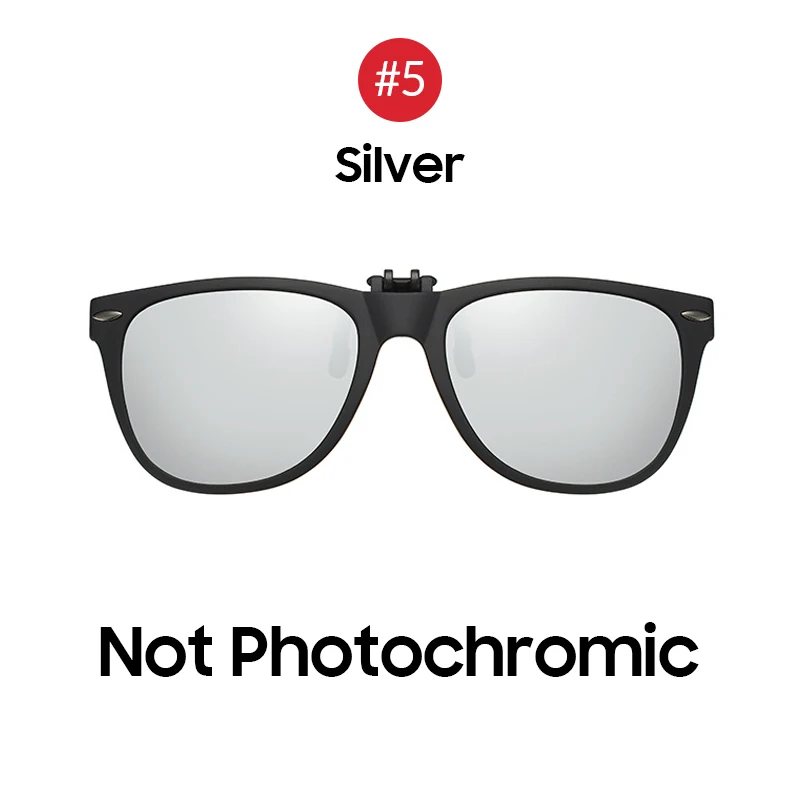 5 Silver VIVIBEE мужские фотохромные поляризованные линзы флип-ап клип на солнцезащитные очки для женщин вождения солнцезащитные очки с зажимами трендовый продукт - Цвет линз: 5 Silver