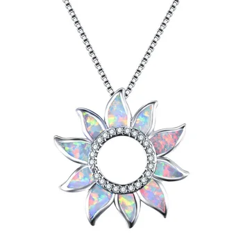 

New fashion classic fire opal sun flower pendant necklace women chain bride wedding pendant necklace jewelry gift wholesale