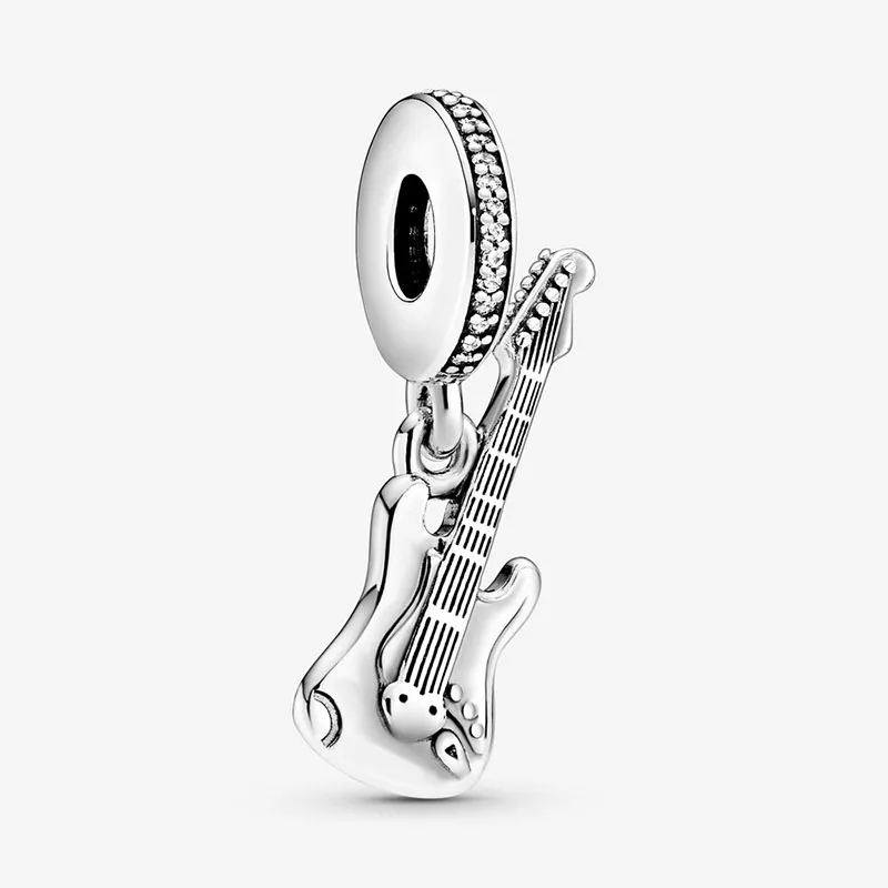 

925 Sterling Silver Electric Guitar Dangle Charm Fits Original Pandora Bracelet DIY Beads for Jewelry Making Bijoux Femme