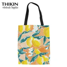 THIKIN мультяшный лимонный узор женская сумка для покупок Дамская льняная пляжная сумка для девушек сверхпрочная книжная сумка для женщин сумки с верхней ручкой