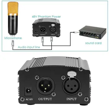 

48V Phantom Power Supply with One XLR Audio Cable AC220V EU Adaptor for Condenser Microphone Studio Music Voice Recording