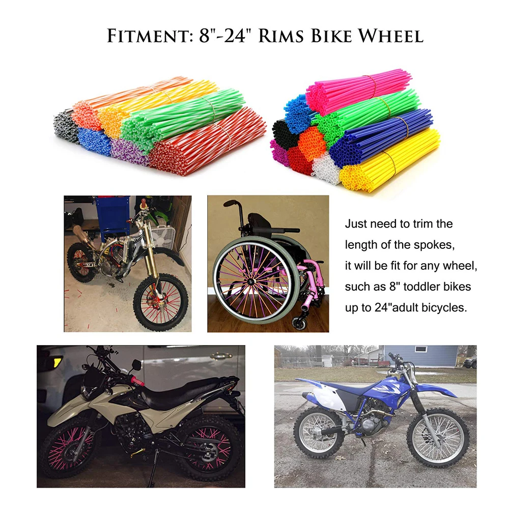 Motorcycle Spokes 72pcs Motorcycle Dirt Bike Colorful Wheel Spoked Protector Wraps Rims Skin Trim Covers Pipe Decor For Yamaha Honda Kawasaki BMW