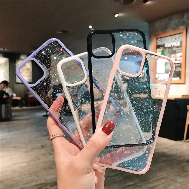 

Silicone Transparent Shiny phone case for iphone 12 11 pro max mini xr x xs max 7 8 plus 6 6s se2020 cases Anti-fall back cover