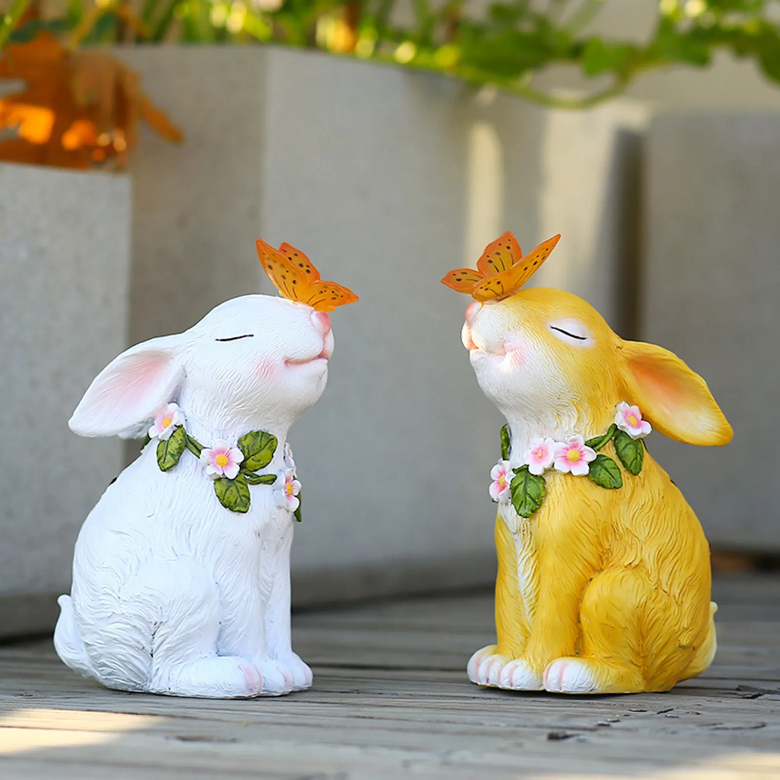 Creativity LED Cute Solar Light Bunny Butterfly Sculpture Resin Yard