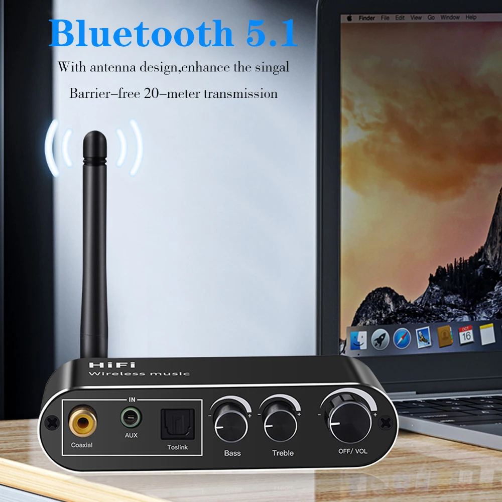 tebe Bluetooth 5.1 Receiver Digital to Analog Audio Converter Coaxial Optical Fiber 3.5mm Aux Wireless Adapter Support USB Disk