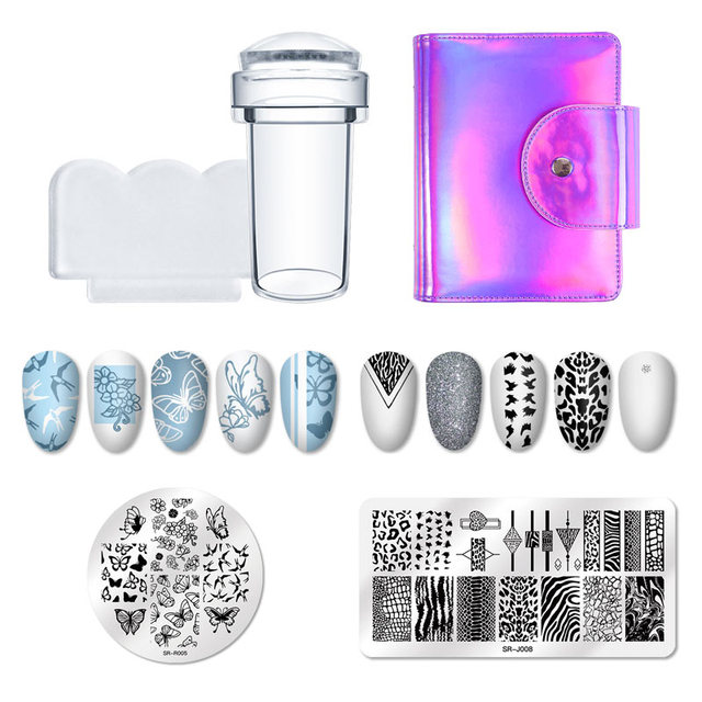 Art Stamp Nail Stamping Plates Set Flower Geometry Marble Image Stamp Templates Kit Manicure Printing Stencil Tools