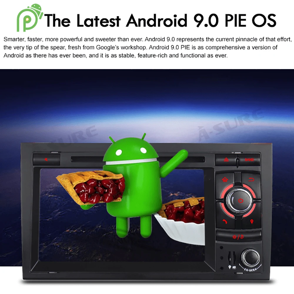 Sale A-Sure 7 Inch 2 Din 8 Core Android 9.0 Radio GPS DVD Player Navigation For Audi A4 (2002-2007) S4 RS4 8E 8F B9 B7 SEAT EXEO RNS 5