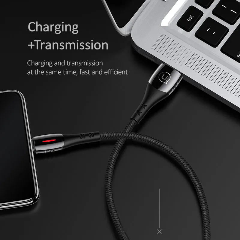 USAMS type-C кабель Smart power Off Auto Cut-offFast зарядный нейлоновый кабель USB C QC3.0 шнур для передачи данных для Xiaomi samsung HUAWEI кабель