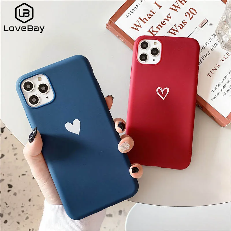 Lovebay простой чехол для телефона с сердечком iPhone 11 Pro 7 8 6 6s Plus X XR XS Max 5 5s SE