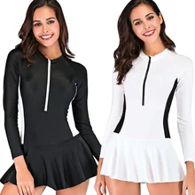 Черное платье для плавания с длинным рукавом из лайкры SBART, Цельный купальник с молнией спереди для серфинга