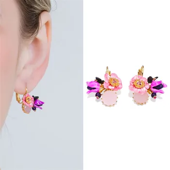 

Ladies Earrings Plated 14k Gold Enamel Glaze Beautiful Flowers Fashion Personality Elegant Earrings Wedding Party Women Gifts