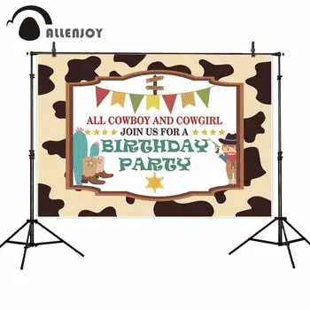 

Allenjoy Western Cowboy Cowgirl Birthday Background Photozone Baby Shower Newborn Party Photocall Backdrop Photo Decor Banner