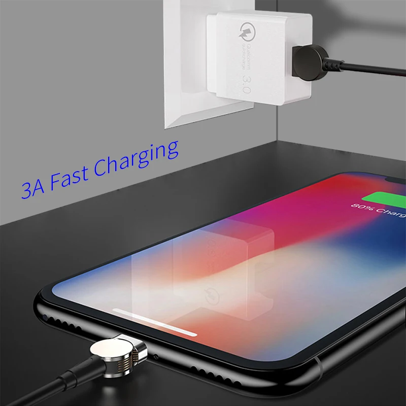 Rosinop поворот 3A Быстрая зарядка 3,0 Micro usb type C Магнитный кабель системы освещения кабель USB C для iphone кабель зарядное устройство