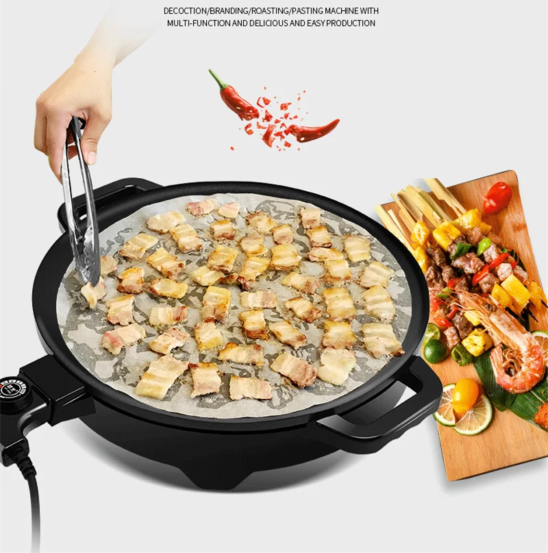 220V Electric Thick Pancake Pan Non-stick Pancake Crepe Bakig Pan Pot Barbecue Grill Electric Frying Pan EU/AU/UK/US 3