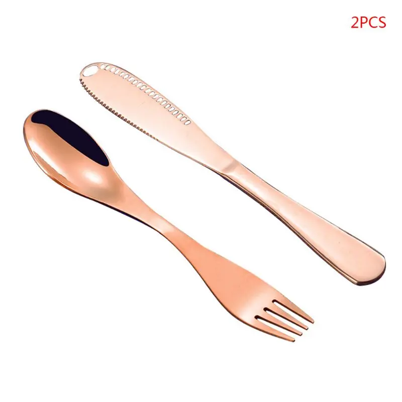 Rose Gold 2 шт./компл. Многофункциональный Нержавеющая сталь Ложка Вилка нож для масла и сыра Варенье инструмент - Цвет: Rose Gold
