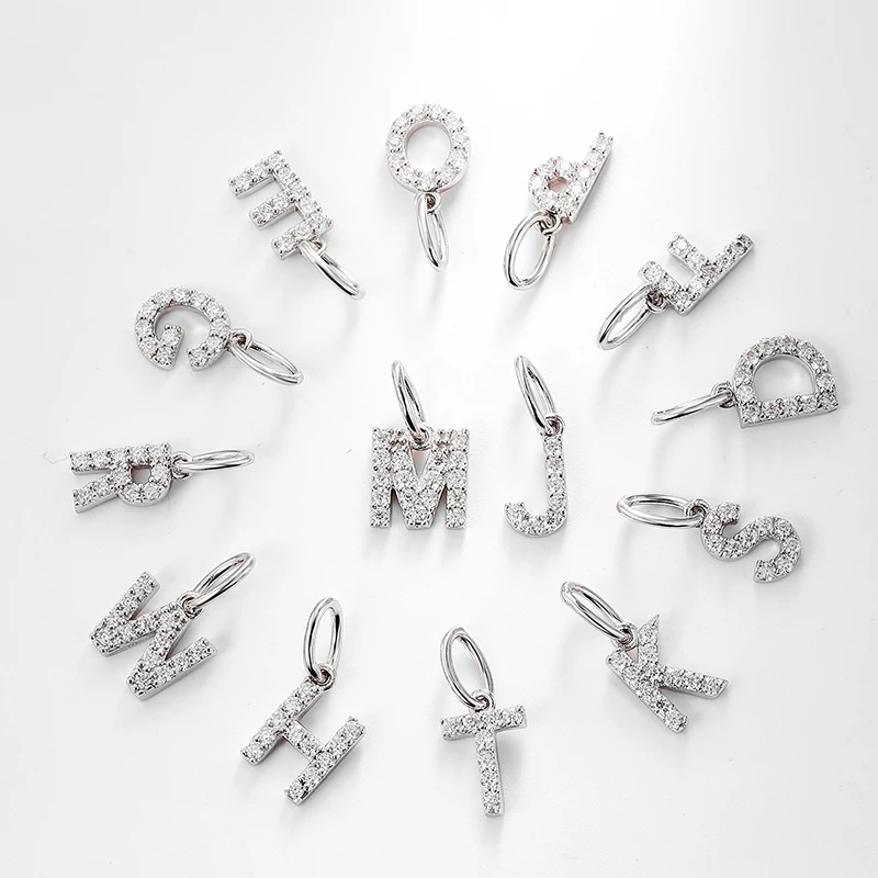 Silver Necklace Charms Fashion Tiny Moissanite Initial 26 Letter Charms Pendant 925 Sterling Silver For Women Necklace Jewelry Accessories Xmas Gifts Pendant Necklace Silver Pendant Moissanite Necklace