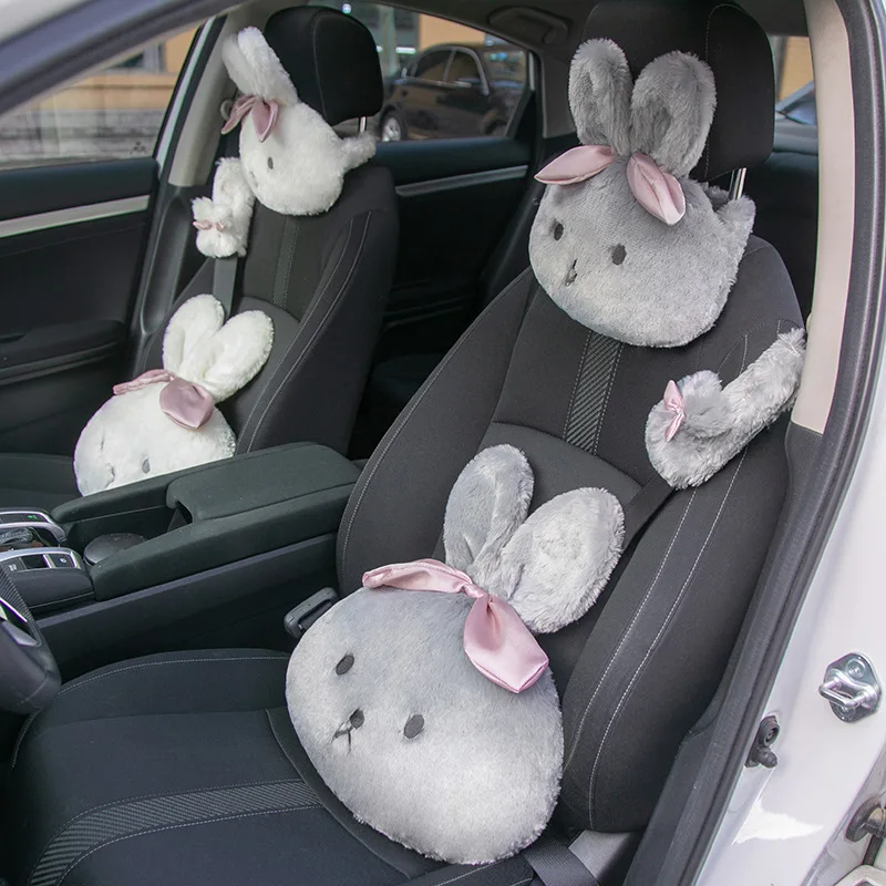 Cartoon Rabbit Car headrest Four seasons General Car pillow Back cushion 