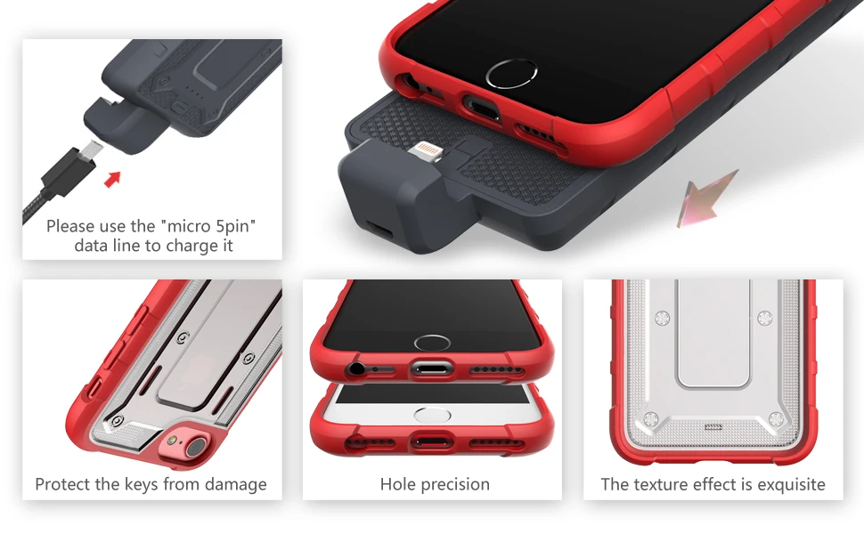 Portable Charging Case with 4800mAh Detachable Battery For iPhone 8/7/6/6s(4.7 inches