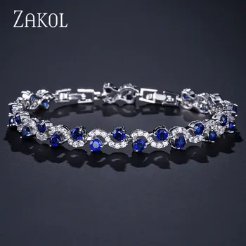 

ZAKOL 4 Color Options Fashion Ladies Cubic Zirconia Royal Blue Stone Bracelets For Women Wedding Jewelry Christmas Gift FSBP170