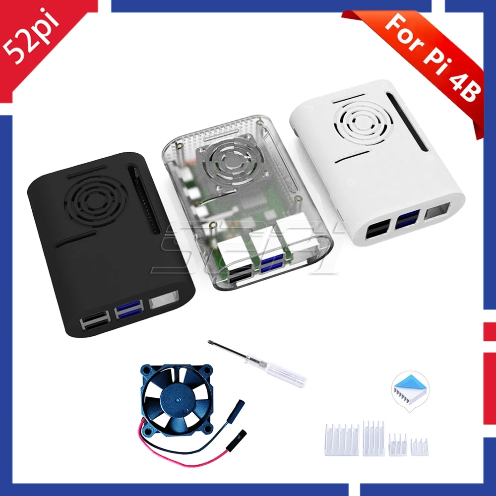 

52Pi ABS Black / White / Transparent Case Enclosure Shell Cover for Raspberry Pi 4 Cooling Fan Heatsinks for Raspberry Pi 4B