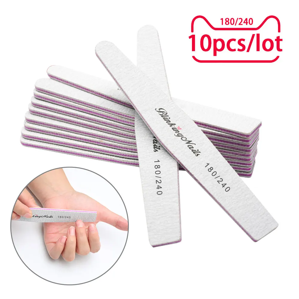 180-240 BlinkingNails профессиональная пилка для ногтей 180/240 10 шт пилка для ногтей 150/150 белые пилки для ногтей 100/180 для педикюра 80/100 шлифовальные пилки - Цвет: 180-240