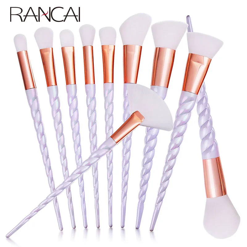 

10pcs Unicorn Makeup Brushes Set Powder Foundation Blush Face Shading Eyebrow White Handle Cosmetics Makeup Brushes