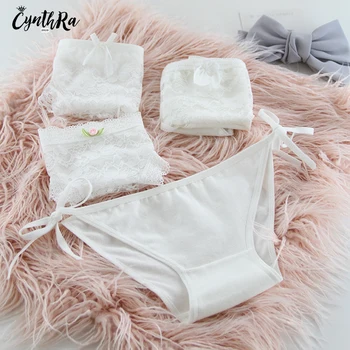 

CYNTHRA Women Underwear Low-Waist Lingerie 4 Sets of 3 Laces 1 Cotton Straps Ladies Underpants Sexy Shorts Seamless Panties