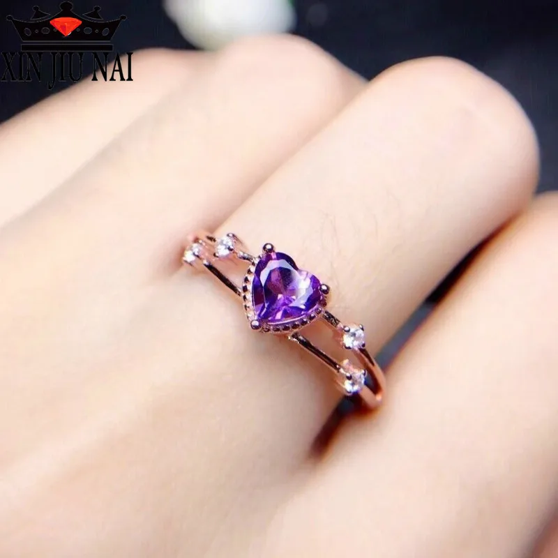 

Fresh Zircon Diamond Student Glamour Ring Romantic Heart Shaped Purple Gemstone Jewelry Fashion Valentine Gift Elegant Girl Ring
