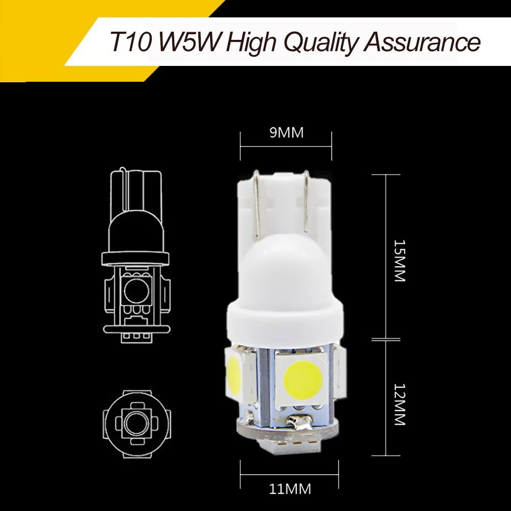 10X Led W5W T10 Светодиодная Лампочка 5050 SMD Автомобильный Клин лампа для Renault Duster Megane 2 3 Logan Clio Fluence Captur Sandero Laguna